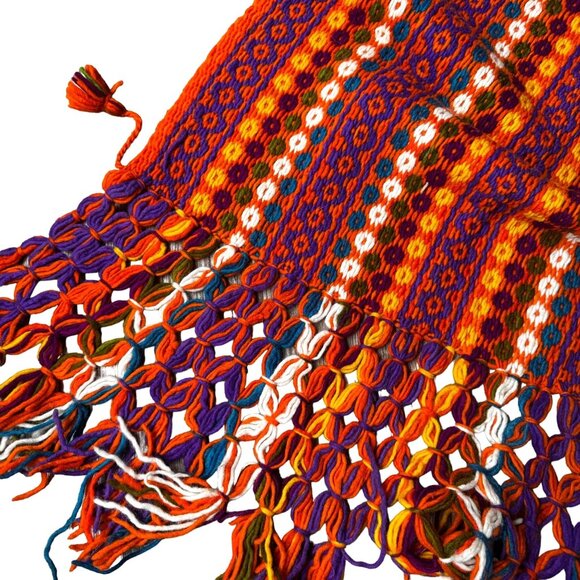 Handwoven Wool Blanket Throw End Bed‎ Colorful Scarf Fringed Edges Tribal Boho - Picture 1 of 7